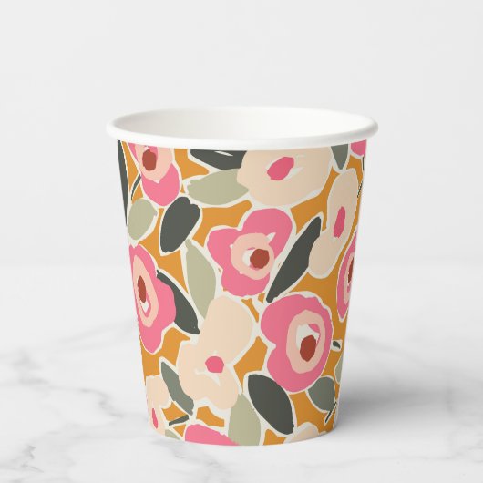 Hand-Drawn Bold Inky Floral Pattern- Sunlit Meadow Papieren Bekers (Achterkant)