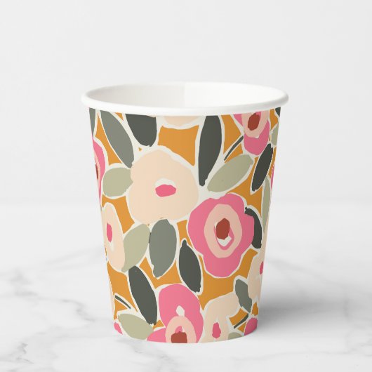Hand-Drawn Bold Inky Floral Pattern- Sunlit Meadow Papieren Bekers (Links)