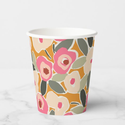 Hand-Drawn Bold Inky Floral Pattern- Sunlit Meadow Papieren Bekers (Voorkant)