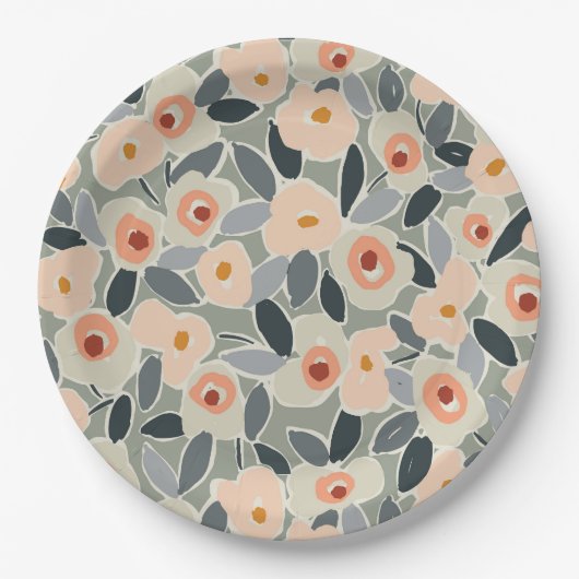 Hand-Drawn Bold Inky Floral Pattern- Sunlit Meadow Papieren Bordje (Voorkant)