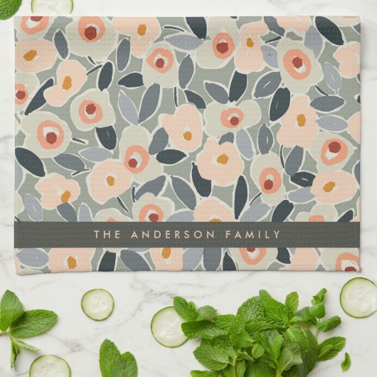 Hand-Drawn Bold Inky Floral Pattern- Sunlit Meadow Theedoek (Gevouwen)