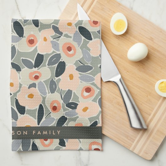 Hand-Drawn Bold Inky Floral Pattern- Sunlit Meadow Theedoek (Quarter Fold)