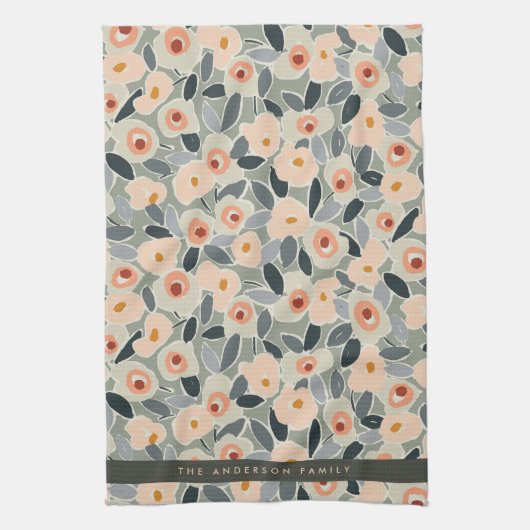 Hand-Drawn Bold Inky Floral Pattern- Sunlit Meadow Theedoek (Verticaal)