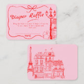 Hand Drawn Bonjour Bebe French Red Pin Baby Diaper Informatiekaartje (Voorkant / Achterkant)
