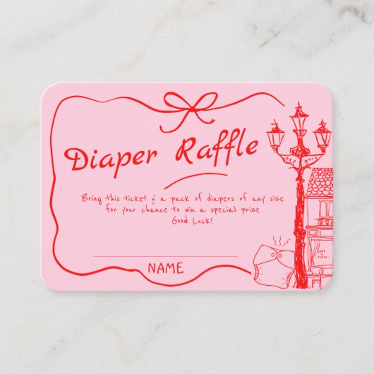 Hand Drawn Bonjour Bebe French Red Pin Baby Diaper Informatiekaartje (Voorkant)