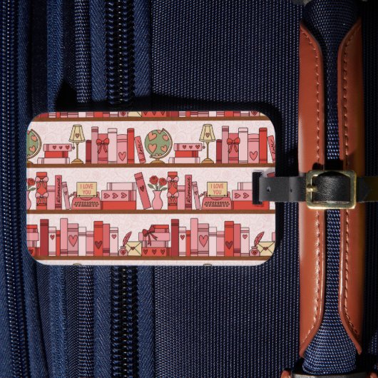 Hand Drawn Book Lover Pattern Luggage Tag Bagagelabel (Voorkant Insitu 4)
