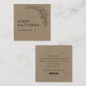 Hand drawn Botanical Greenery Minimal Rustic Vierkante Visitekaartje (Voorkant / Achterkant)