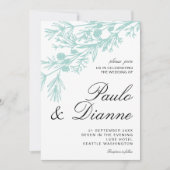Hand Drawn Botanical Leaves Wedding Invitation Kaart (Voorkant)