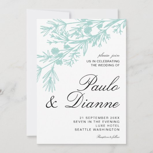 Hand Drawn Botanical Leaves Wedding Invitation Kaart (Voorkant)