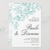 Hand Drawn Botanical Leaves Wedding Invitation Kaart (Voorkant / Achterkant)