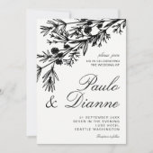 Hand Drawn Botanical Leaves Wedding Invitation Kaart (Voorkant)