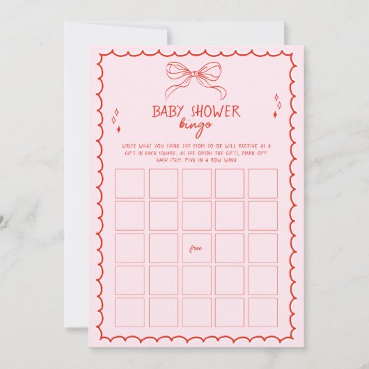 Hand Drawn Bow Christmas Baby Shower Bingo Game Kaart (Voorkant)