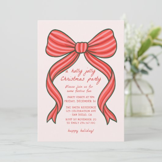 Hand Drawn Bow Christmas Party Invitation  Kaart (Staand voorkant)