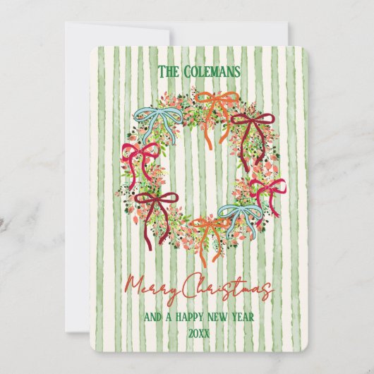 Hand Drawn bow christmas wreath new year greetings Feestdagenkaart (Voorkant)