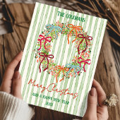 Hand Drawn bow christmas wreath new year greetings Feestdagenkaart