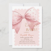  Hand Drawn Bow Dots Frame Pink Baby Shower Kaart (Voorkant)
