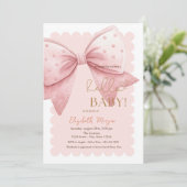  Hand Drawn Bow Dots Frame Pink Baby Shower Kaart (Staand voorkant)