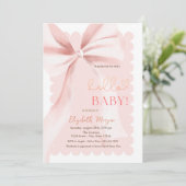  Hand Drawn Bow Elegant Frame Pink Baby Shower Kaart (Staand voorkant)