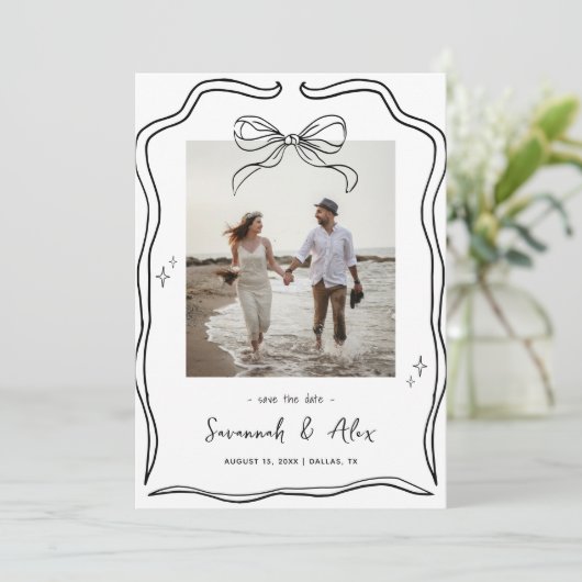Hand Drawn Bow Frame Coquette Doodle Wedding Fun Save The Date (Staand voorkant)