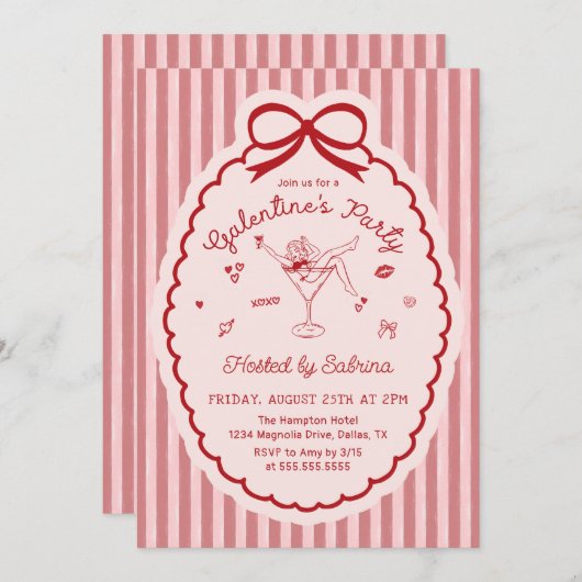 Hand Drawn Bow Galentine's Day Invitation Kaart (Voorkant / Achterkant)