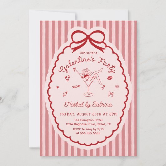 Hand Drawn Bow Galentine's Day Invitation Kaart (Voorkant)