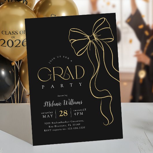 Hand Drawn Bow Graduation Invitation Kaart