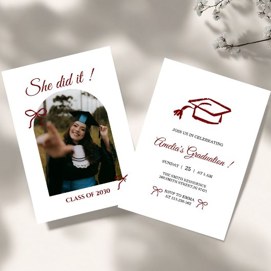  Hand drawn Bow graduation party invitation Kaart