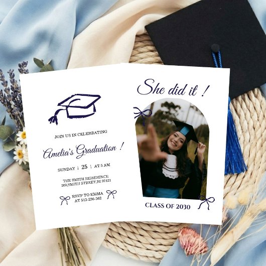  Hand drawn Bow graduation party invitation Kaart