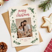 Hand Drawn Bow Minimalist Family Christmas Photo Feestdagenkaart