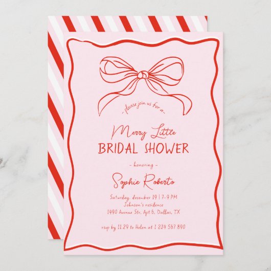 Hand Drawn Bow Red Pink Merry Little Bridal Shower Kaart (Voorkant / Achterkant)