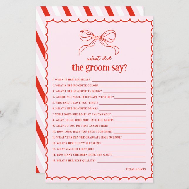 Hand Drawn Bow Red & Pink What Did the Groom Say (Voorkant / Achterkant)
