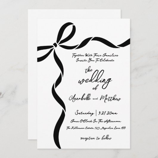 Hand Drawn Bow Whimsical Wedding Kaart (Voorkant / Achterkant)