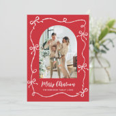 Hand Drawn Bows Arch 2 Photo Merry Christmas Red Feestdagenkaart (Staand voorkant)