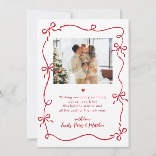 Hand Drawn Bows Arch 2 Photo Merry Christmas Red Feestdagenkaart (Achterkant)