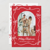 Hand Drawn Bows Arch 2 Photo Merry Christmas Red Feestdagenkaart (Voorkant / Achterkant)