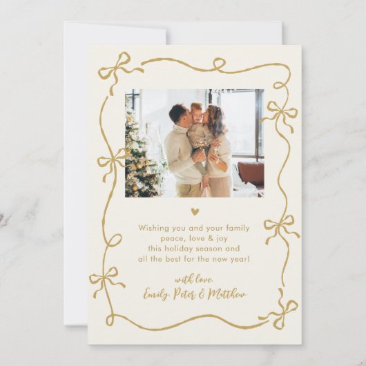 Hand Drawn Bows Arch 2 Photo Merry Christmas Red Feestdagenkaart (Achterkant)