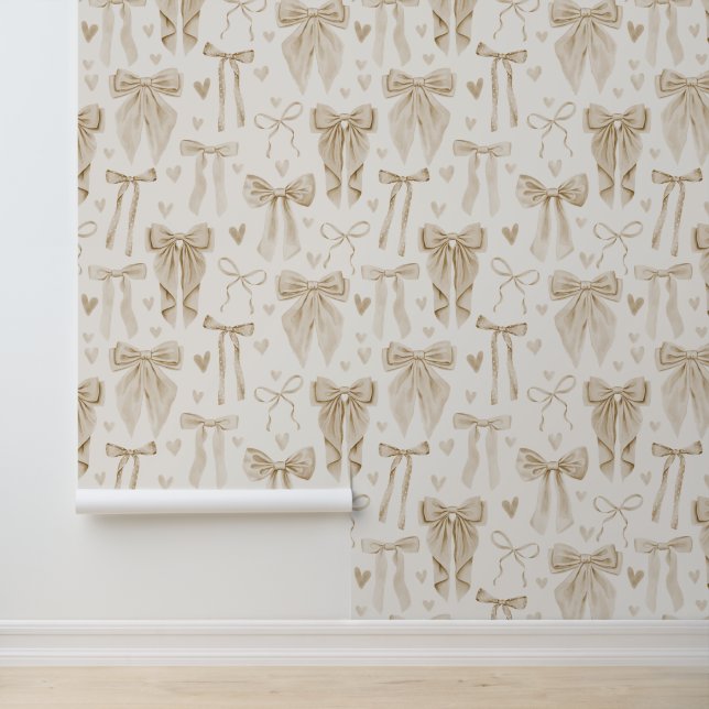 Hand-Drawn Bows in Champagne and Beige Behang (Applicatie)