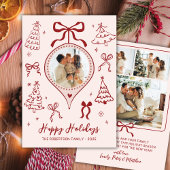 Hand-Drawn Bows Pink Red Photo Christmas Happy  Feestdagenkaart