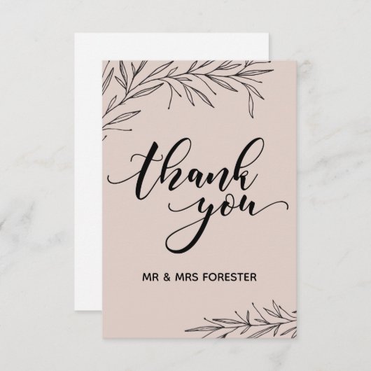 Hand Drawn Branch Flat Hartelijk dank Bedankkaart (Voorkant / Achterkant)