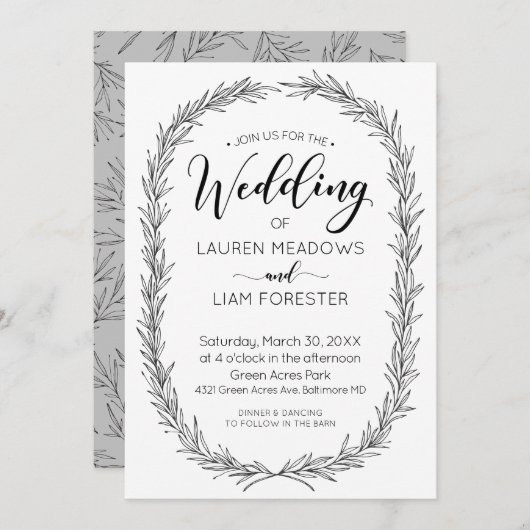 Hand Drawn Branch Lijst Wedding Invitation Kaart (Voorkant / Achterkant)