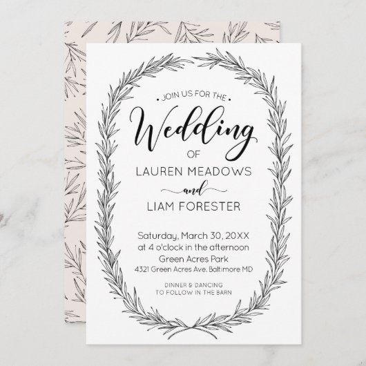 Hand Drawn Branch Lijst Wedding Invitation Kaart (Voorkant / Achterkant)