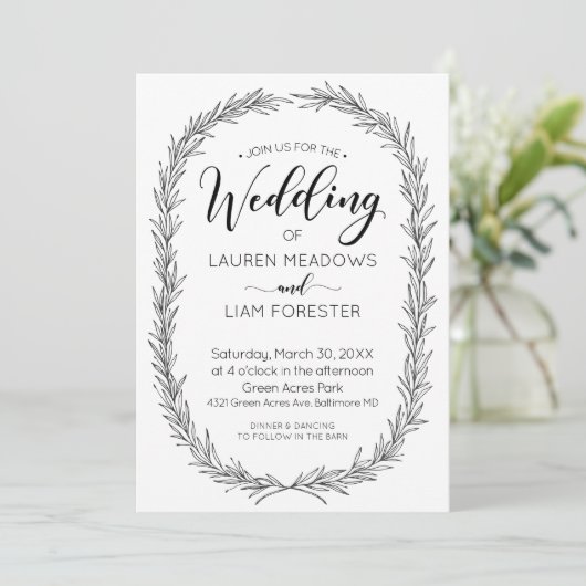 Hand Drawn Branch Lijst Wedding Invitation Kaart (Staand voorkant)
