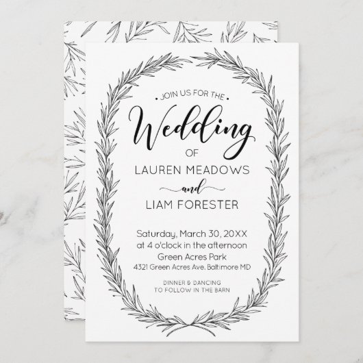 Hand Drawn Branch Lijst Wedding Invitation Kaart (Voorkant / Achterkant)