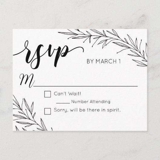 Hand Drawn Branches Wedding Briefkaart RSVP (Voorkant)