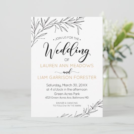 Hand Drawn Branches Wedding Invitation Kaart (Staand voorkant)