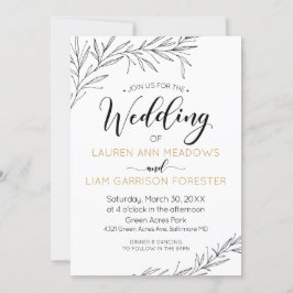 Hand Drawn Branches Wedding Invitation Kaart