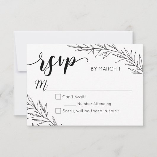 Hand Drawn Branches Wedding RSVP Kaartje (Voorkant)