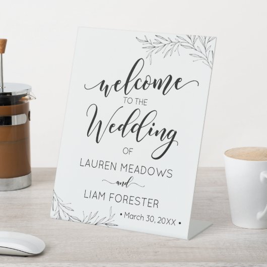 Hand Drawn Branches Wedding Welcome Reclamebord Met Voetstuk (Insitu)
