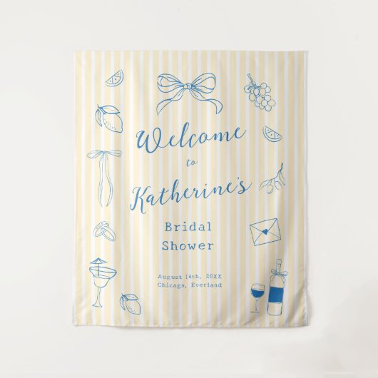 Hand Drawn Bridal Shower Backdrop Tapestry Wandkleed (Voorkant)