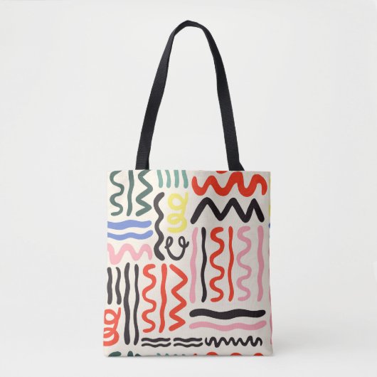 Hand drawn brush pattern, zigzags, lines and curve tote bag (Voorkant)